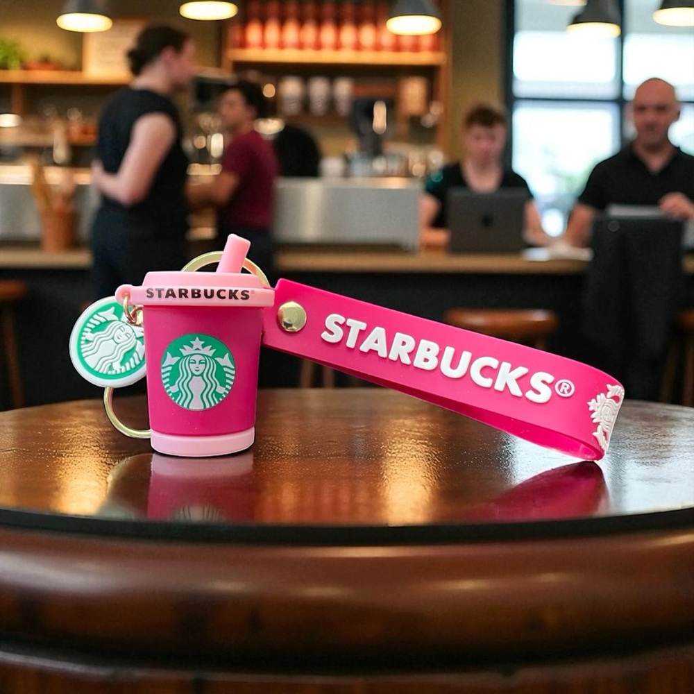 Starbucks Vibrant Pink Cup Keychain with Strap